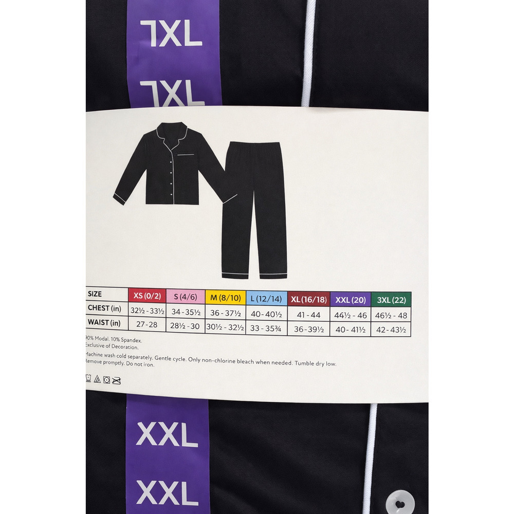 NEW Members Mark Notch Collar Pajama Set 2-Piece Women's 2XL Black Long-Sleeve - Picture 3 of 4